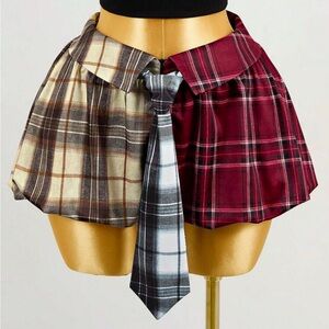 Plaid Mini Skirt with Tie Accent